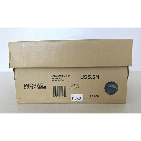 New Michael Kors Catelyn Stripe Lace Up Nappa PU sneakers size 5.5 White Peach - Picture 9 of 9